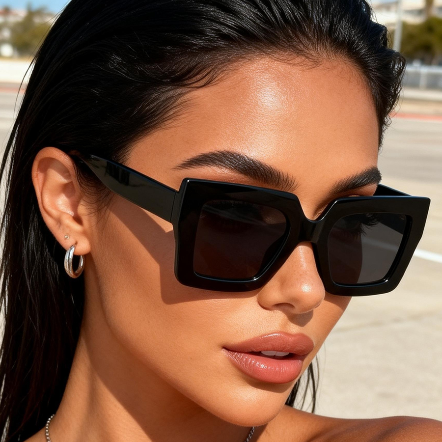 Une paire de lunettes de soleil rétro à monture large et couleur unie pour femmes, idéales pour le shopping, le quotidien, les voyages, les vacances et les cadeaux.