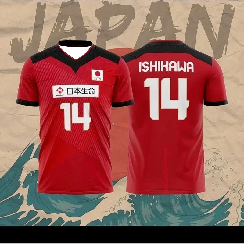 Maillot de volley-ball japonais pour hommes et femmes, vêtements de sport décontractés, respirants, à séchage rapide, T-shirt ample, R.Takahashi No.21 Ishikawa No.14
