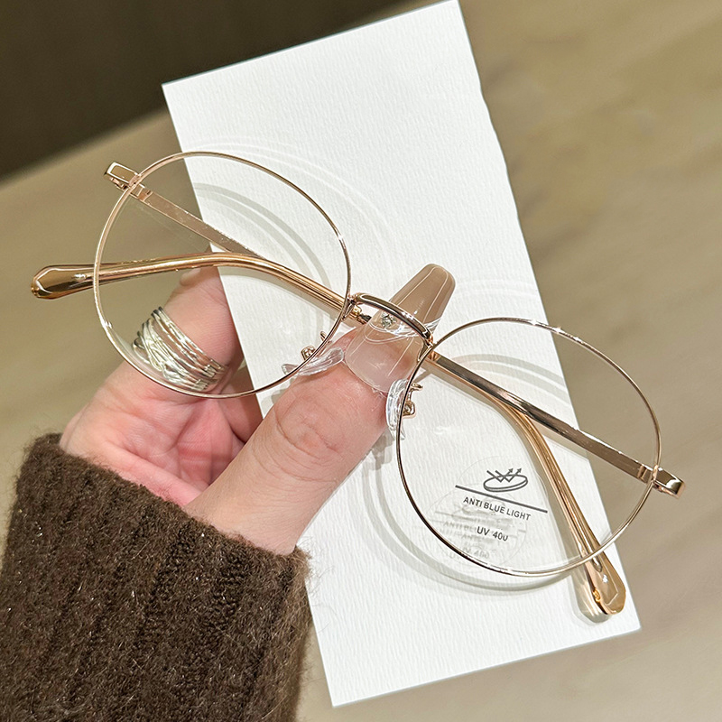 Nouveau cadre rond fil d'or lunettes pour femmes mode polyvalent lunettes cadre Anti-lumière bleue myopie lunettes cadre MH9035