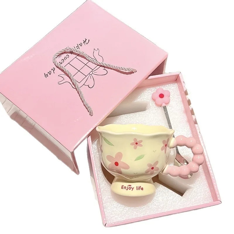 Tasse en céramique pour cadeau d'anniversaire de grande valeur, pour petite amie, maison, tulipe, tasse d'eau, souvenir