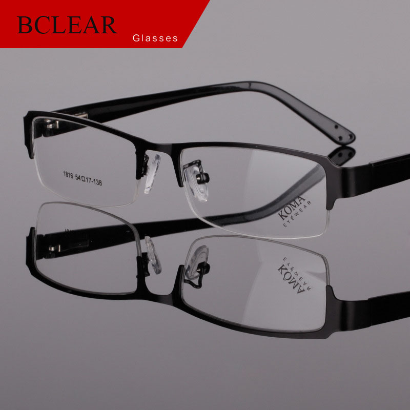 BCLEAR – cadre de lunettes en alliage à demi-bord classique pour hommes, marque de styliste, monture de lunettes, charnière à ressort sur les jambes en acétate