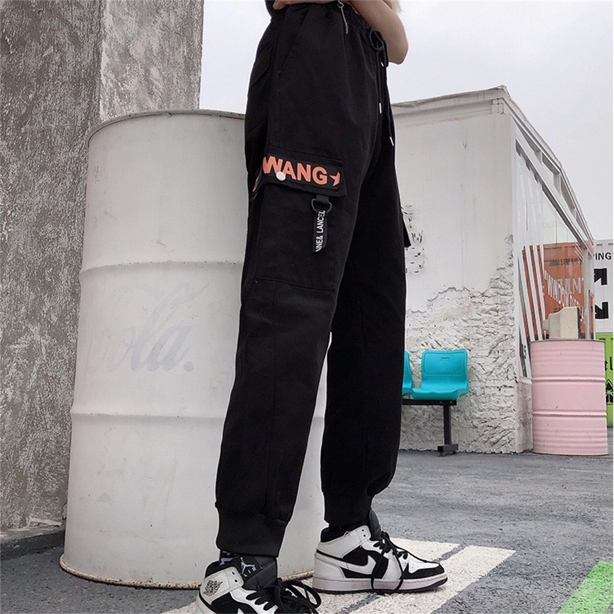 Mode coréenne Cargo pantalon femmes taille haute ample Baggy tactique pantalons de survêtement mode Hip Hop Harajuku Joggers pantalon femme