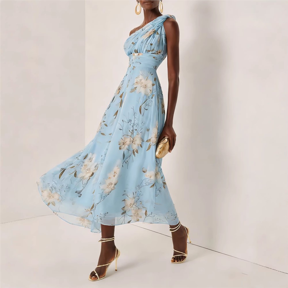 Nouvelles Robes 2026 pour Femme – Élégante Robe de Soirée Asymétrique à Imprimé Floral, Sans Manches, Confortable et Style Simple