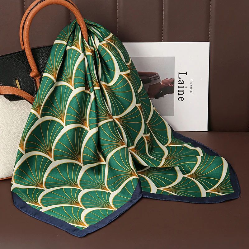 Foulard carré en Satin de soie imprimé de luxe pour femmes, châle Hijab, ruban pour cheveux, bandeau enveloppant, Bandana, nouvelle collection 2023