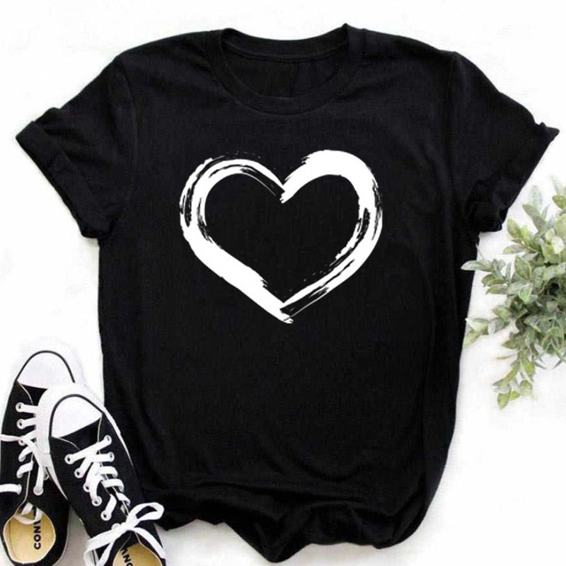 Coton 100% femmes lettres d'amour Simple tendance mignon mode col rond T-shirt à manches courtes Blouse t-shirts hauts t-shirts graphiques