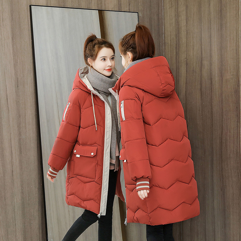 Manteau d'hiver mi-long en coton rembourré pour femme, parka à capuche, chaud et épais, pardessus décontracté, ample, vêtements de neige, veste d'extérieur solide 4XL