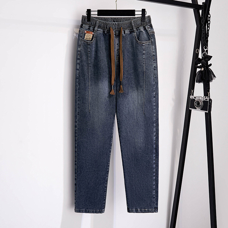 155Kg grande taille femmes hanche 150-160 printemps automne jean ample taille haute pantalon Denim décontracté noir bleu 5XL 6XL 7XL 8XL 9XL