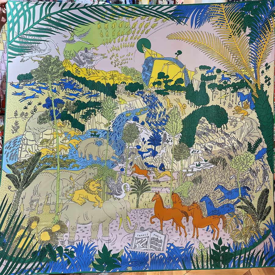 Écharpe en Soie et Cachemire pour Femme, Imprimé Animaux de la Forêt, Châles Chauds, Pashmina Carrée, Foulards, Hijabs de Marque, Grand Bandana 135CM