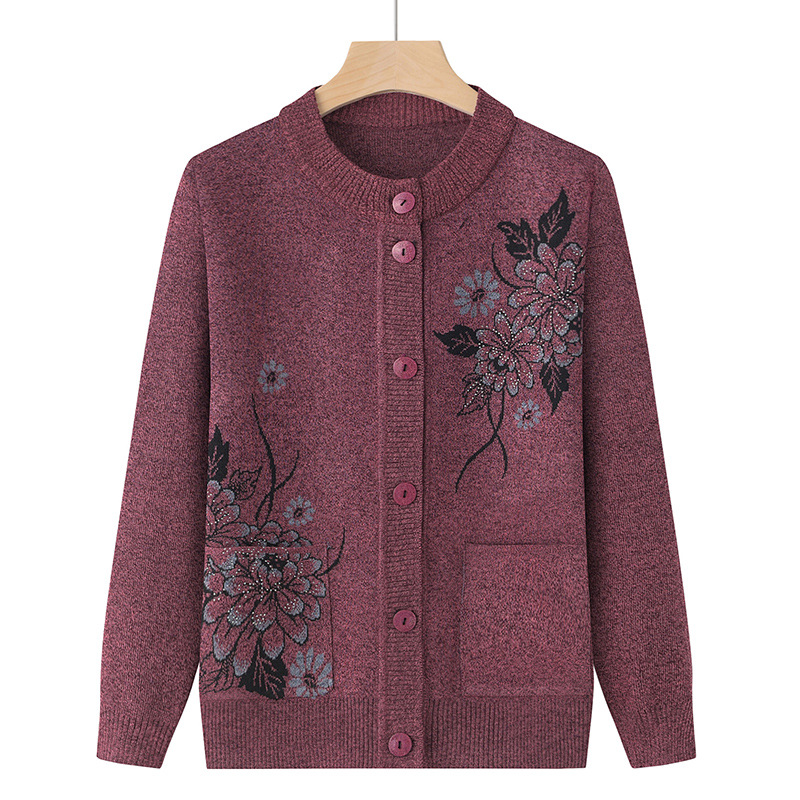 Vêtements coréens pour femmes, Cardigan tricoté en laine imprimé, manteau pour mère d'âge moyen, hauts en tricot, veste pull Vintage pour grand-mère, nouvelle collection