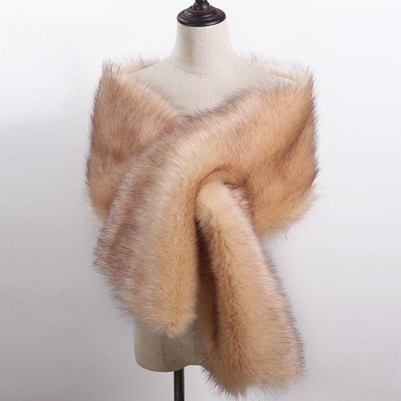 Automne et hiver femmes imitation fourrure cheveux de renard grand châle mode robe de soirée cape épaisse faux cou écharpe châle double usage