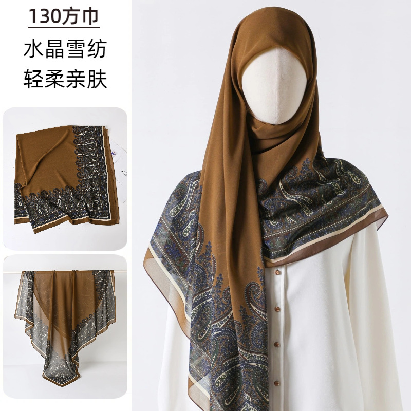 Grande écharpe carrée en gaze imprimée, sensation haut de gamme, foulard en soie, châle fin ethnique pour femmes, SJ2