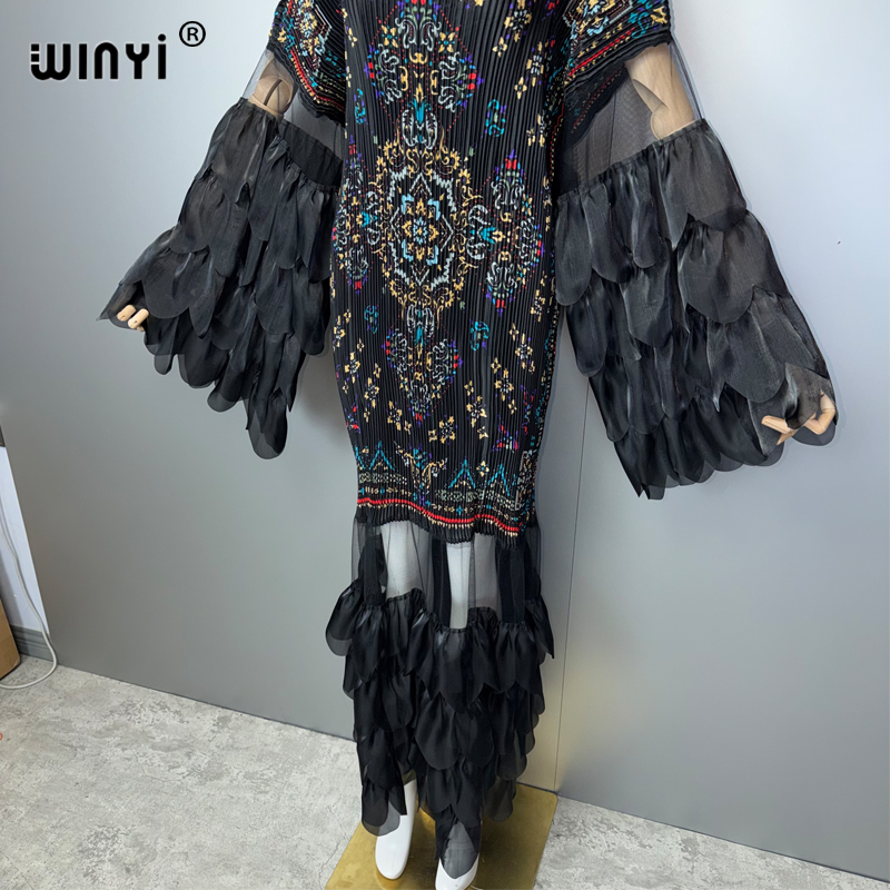 Robe plissée élastique WINYI, robe de plage, kaftan, abaya, robe de soirée de luxe Dubaï, robe de soirée rétro, abaya pour femme musulmane