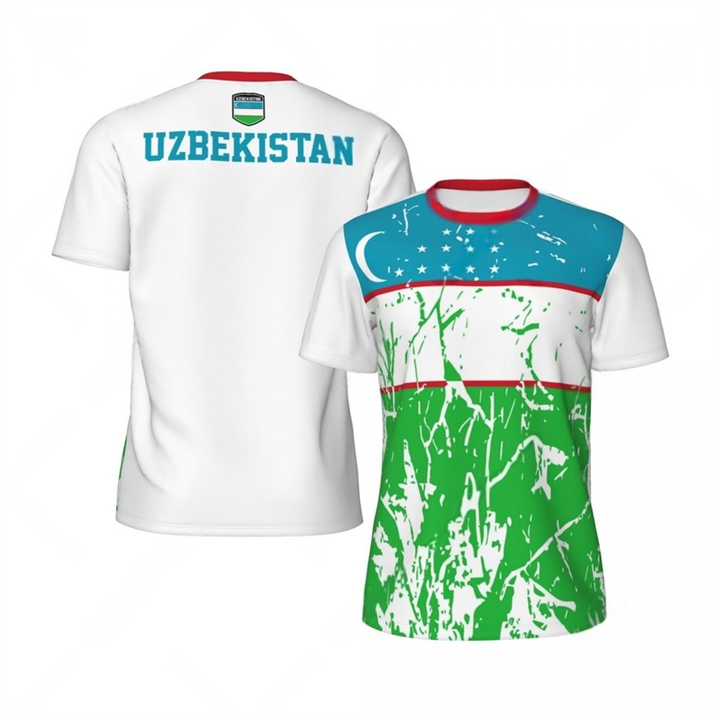 Mode drapeau de l'ouzbékistan graphique Football T-shirts tendance d'été 3D emblème national imprimé T-shirts amples et respirants T-shirts de sport