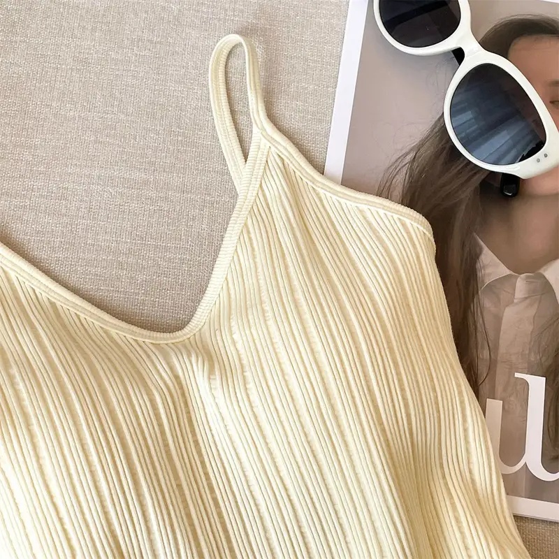 Débardeur en tricot d'été sans manches à col en V pour femme, blanc et noir, style décontracté basique, débardeur à épaules dénudées, sexy, dos nu, crop top