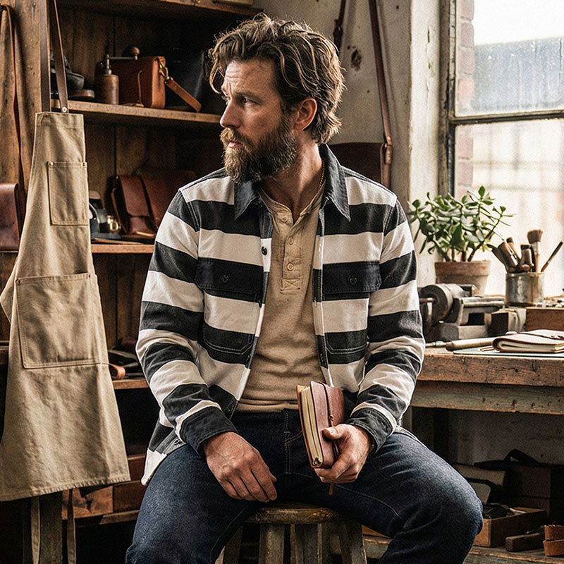 Veste rayée en toile pour hommes, coupe Amekaji, coupe-vent lourd pour motard, veste de travail, vêtements d'extérieur pour hommes, manteaux cargo bomber
