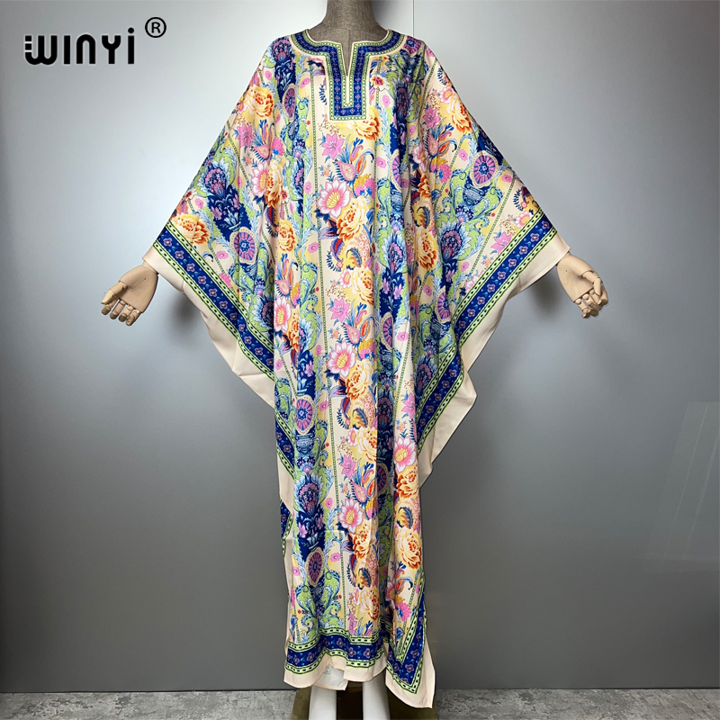WINYI haute qualité robes musulmanes pour femme robe maxi imprimé fleuri caftan abaya dubaï luxe été bohème robe de soirée