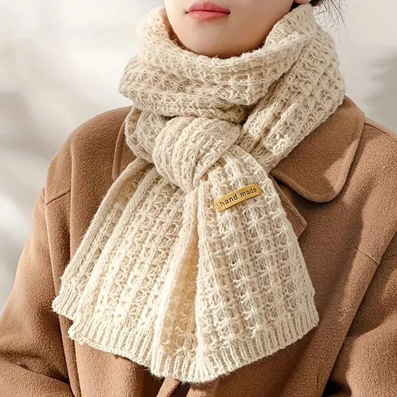 Écharpe tricotée coréenne douce et épaisse, couleur unie, chaude, pour femmes, Couples, étudiants, cadeau de noël, automne et hiver