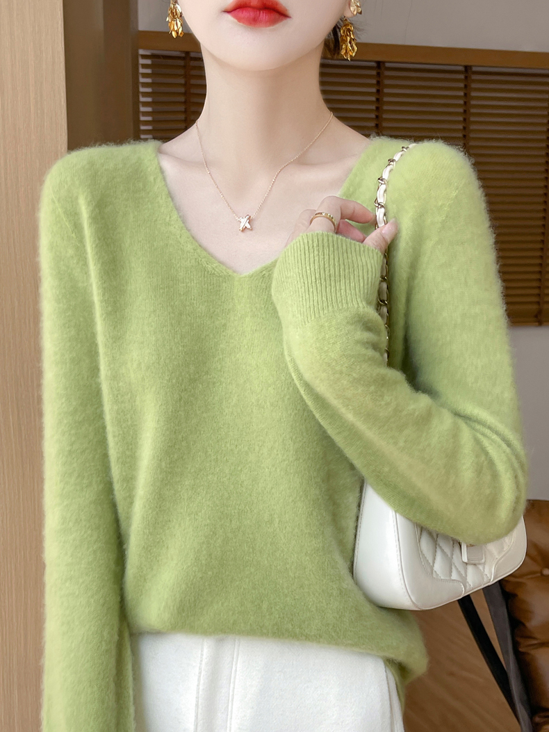 Pull pour femmes 100% laine mérinos col en V pull automne hiver basique chaud pulls à manches longues doux tricot pulls femme vêtements