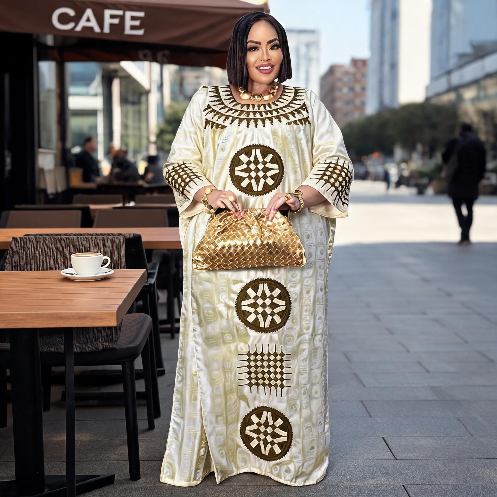 Robes africaines pour femmes grande taille, robe longue avec écharpe, design brodé Bazin Riche