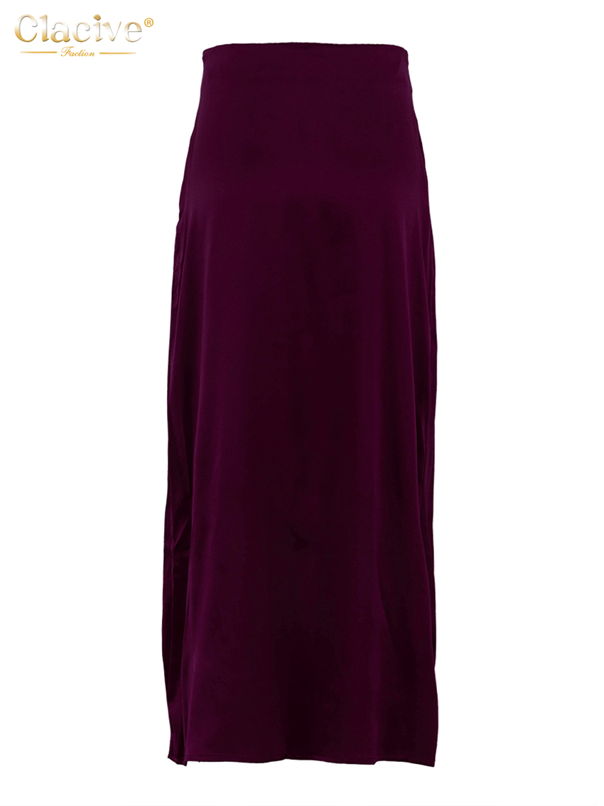 ClacMarkets-Jupe en satin rouge vin pour femme, élégante, taille haute, longueur de rinçage, décontractée, simple, vêtements féminins, mode