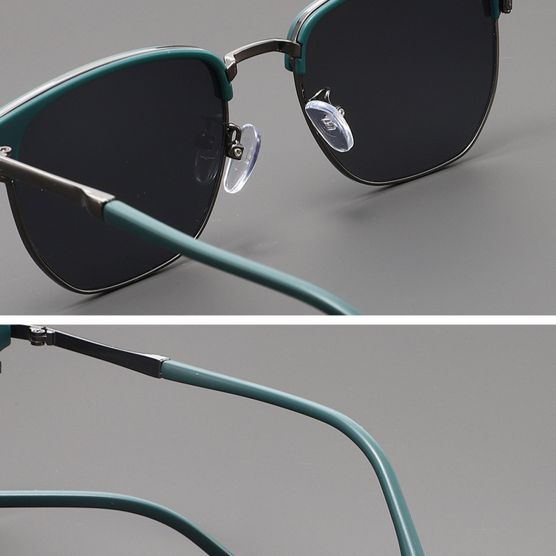Beaux lunettes de soleil demi-monture personnalisées, Design rectangulaire rétro, verres noirs et gris, lunettes de soleil résistantes aux UV