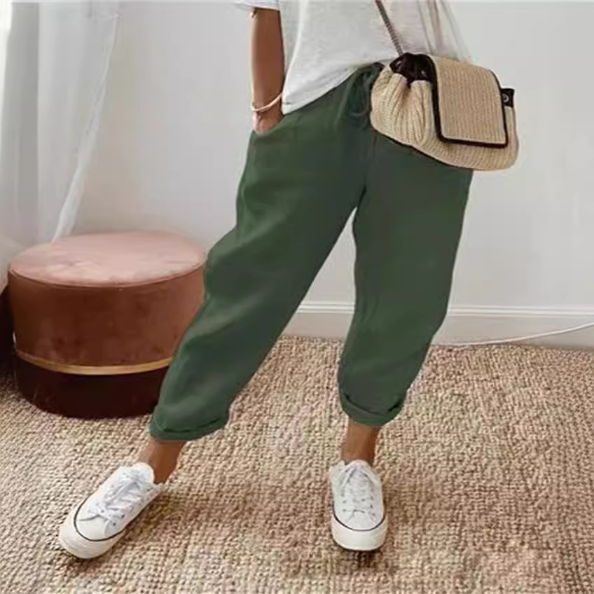 Femmes mélange jambe large sarouel été mode taille élastique poche solide cheville pantalon S-5XL surdimensionné LRFZ-911