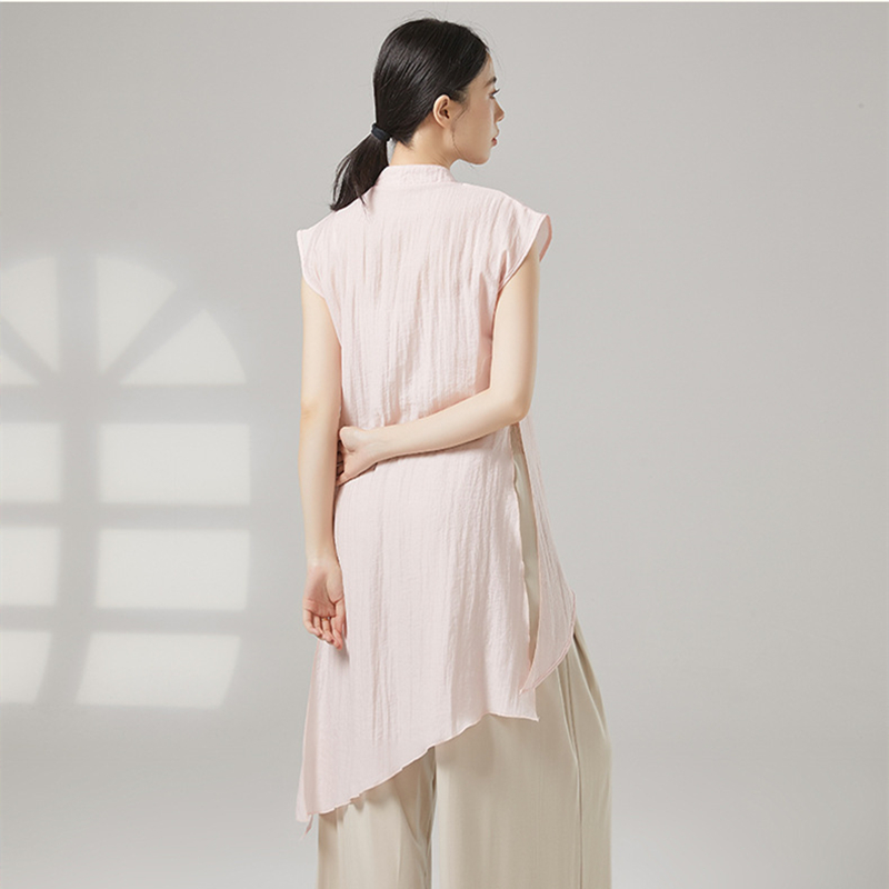 Costumes de danse classique pour femmes, Vintage, col Qipao, hauts Hanfu, robe longue, chemise à manches courtes, ourlet irrégulier, vêtements de Performance