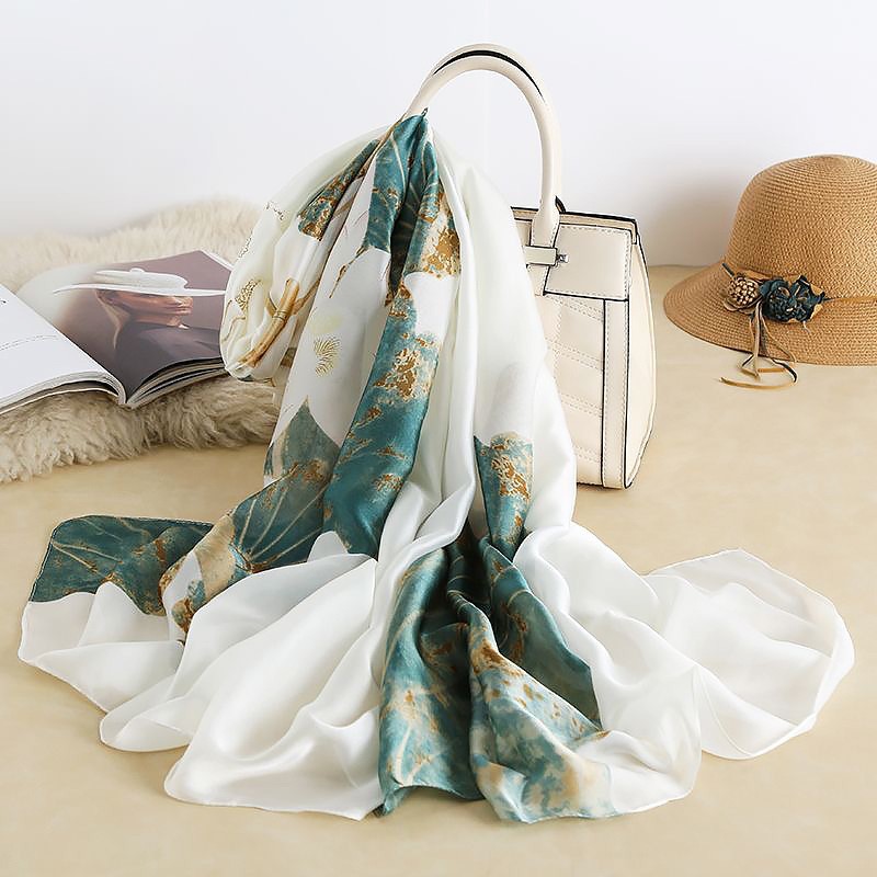 Design Satin soie châle Hijab écharpe femmes mode été crème solaire plage étole enveloppes Bufanda femme foulard Echarpe nouveau