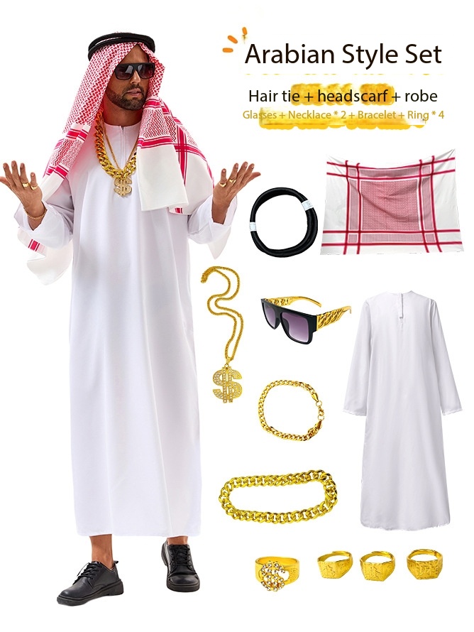 Nouveau Costume de Prince Arabe Riche de l'Émirat Arabe, Costume de Jeu de Rôle Adulte, Fantaisie, Halloween, Carnaval, Vente Chaude