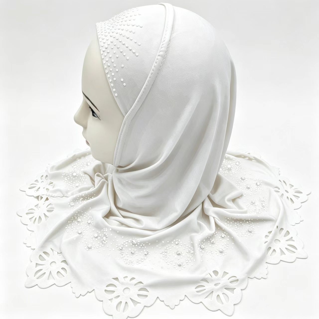 Bonnet Hijab Enfant Fille à Paillettes et Strass, Style Malaisien, Bonnet Instantané Uni, Coiffe Musulmane Islamique pour Enfants