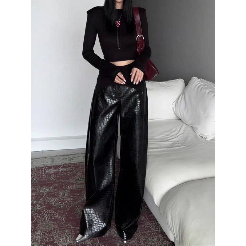 Gros Mm mode tempérament taille haute mince jambe large pantalon femmes drapé haut sens étranger décontracté pantalons longs