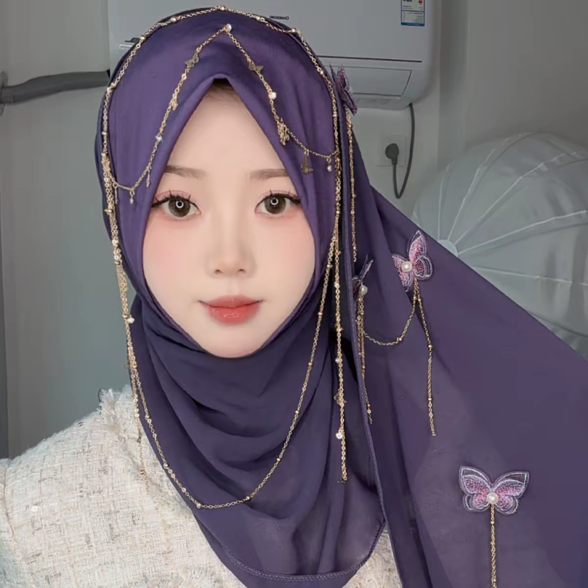 Châles arabes pour femmes musulmanes, hijabs instantanés prêts à porter avec chaînes papillon