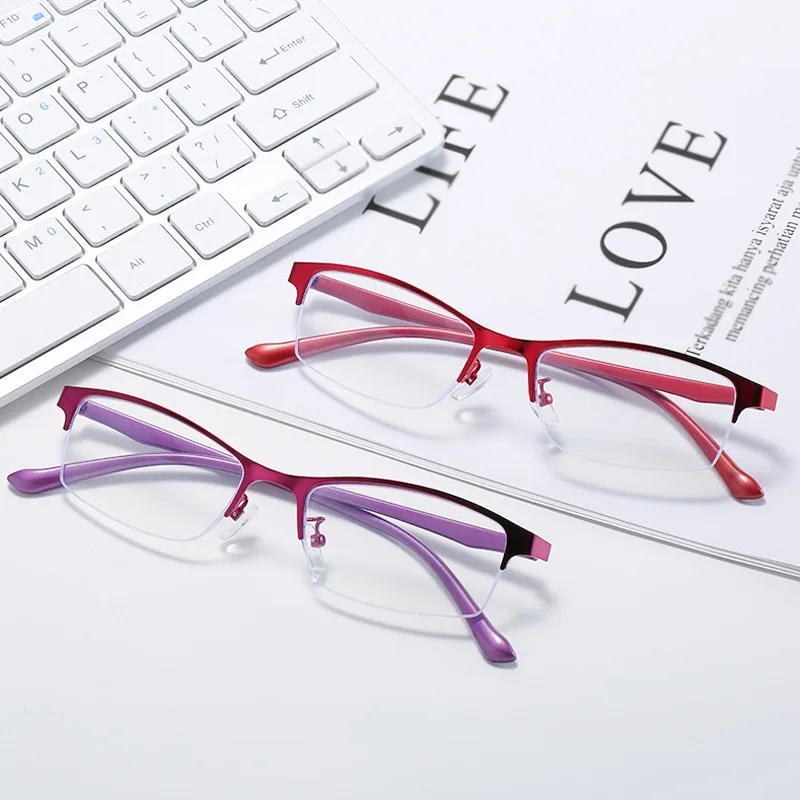 Lunettes de vue pour femmes, demi-montures métalliques, de haute qualité, pour myopie, monture métallique pour femmes