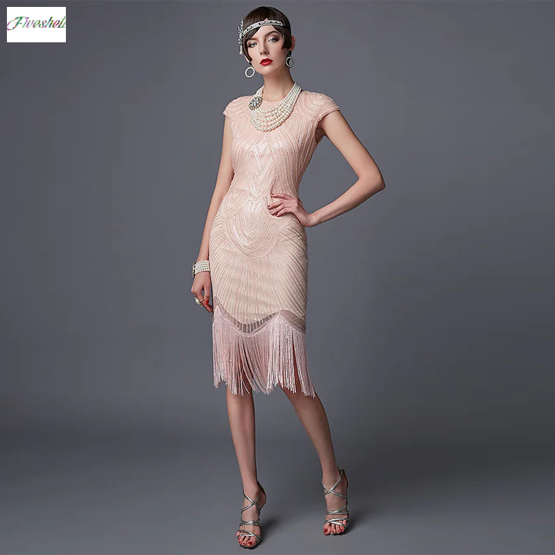 Robe longue Vintage à volants pour femmes, tenue de fête élégante à paillettes, sans manches, à franges, 1920