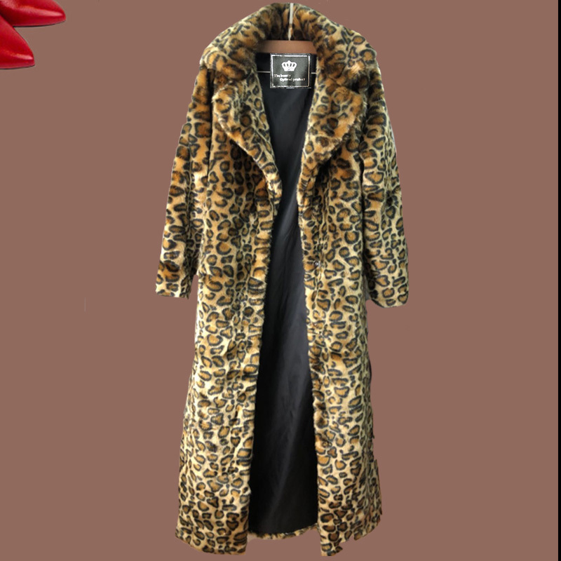 Manteau en fourrure de léopard pour femmes, manteau en fourrure de vison, long, à la mode, haut décontracté, Europe et amérique, ample, grande taille, coupe-vent chaud