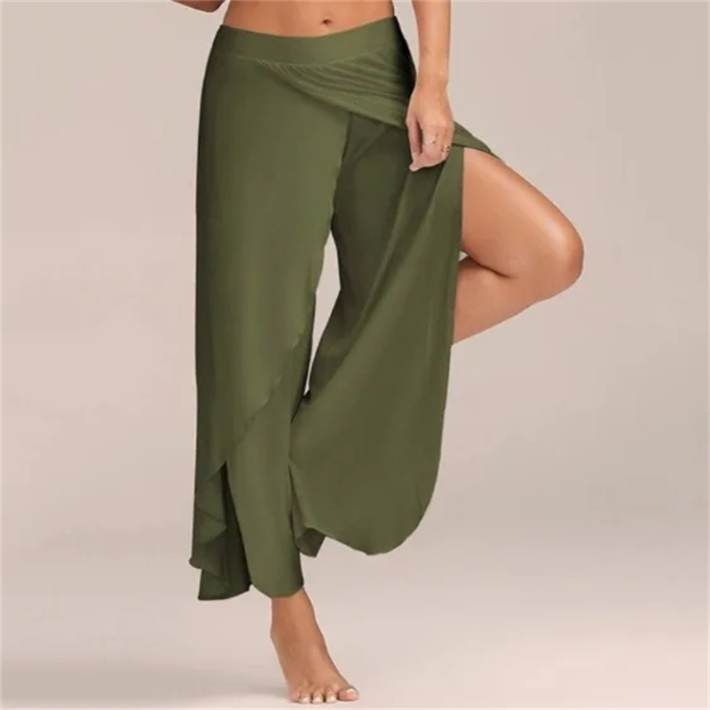Pantalon croisé à jambes larges pour femmes, pantalon de yoga sexy