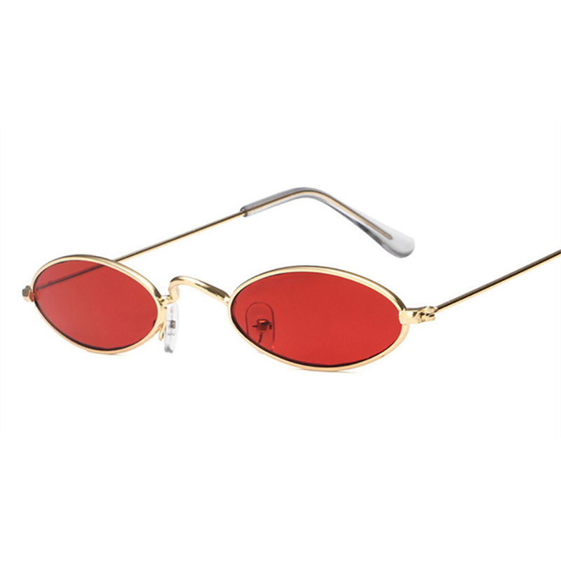 Vintage lunettes de soleil ovales hommes lunettes de soleil femmes rétro cadre en métal rouge minuscule rond maigre oeil verre femme petite fête lunettes UV400