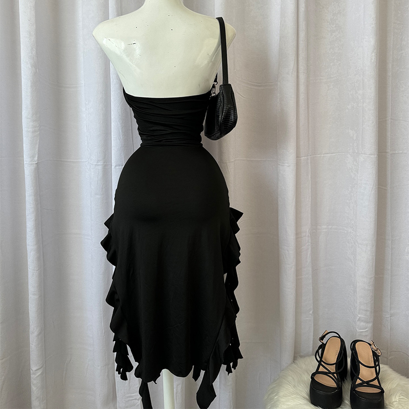 Robe Maxi d'été pour femmes, Vintage, élégante, noire, mode, sans manches, Slim, dos nu, pompon irrégulier, robes de soirée, Robe de rue, 2024