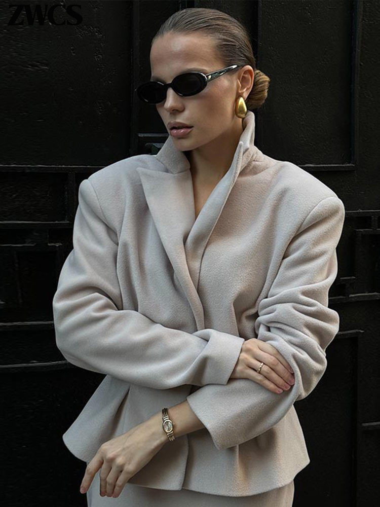 Blazer en laine monochrome pour femme, manteau élégant, olympiques de jupe, pardessus à manches longues à revers, jupes longues GT Slim Hip, tenues pour dames, mode