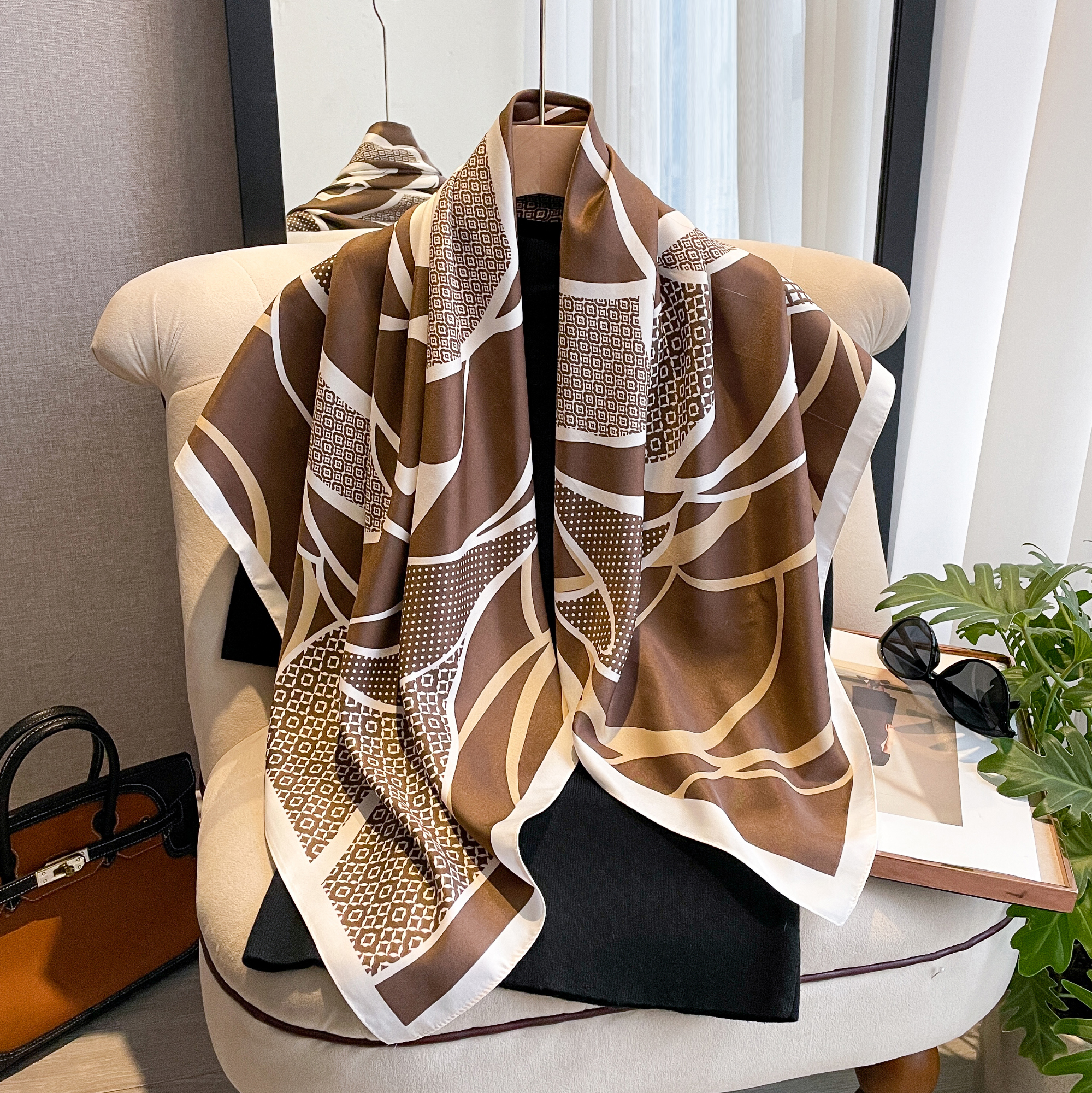 Nouveau Design de luxe 90cm sergé soie femmes écharpe crème solaire Foulard châle Hijab femme cheveux Hijab enveloppes Foulard Bandanda Echarpe