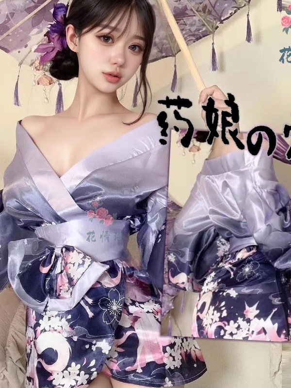 Kimono élégant de Style japonais, Sexy, décolleté en V profond, imprimé Floral, peignoir pour Couple, vêtements de nuit érotiques, robe à nœud, pur désir charmant 0LRL