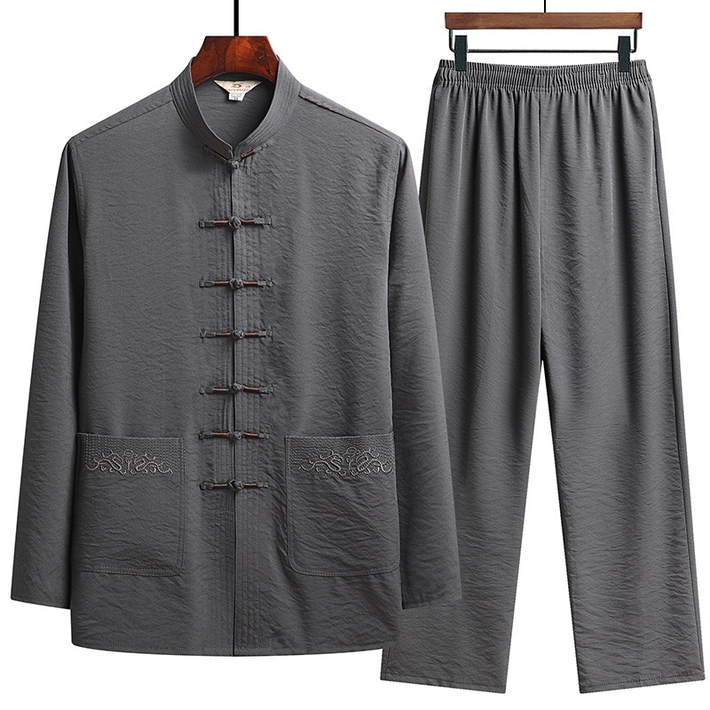 Ensemble de vêtements traditionnels chinois pour hommes, chemise d'automne en lin avec boucle, Kung Fu, haut rétro Oriental, pantalon Tai Chi, uniformes respirants Hanfu
