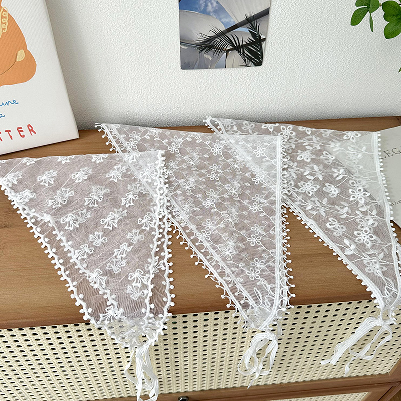 Foulard Triangle en dentelle de Style français, foulard Floral Vintage pour filles, Bandana transparent de printemps et d'été, garniture de taille, accessoires de photographie