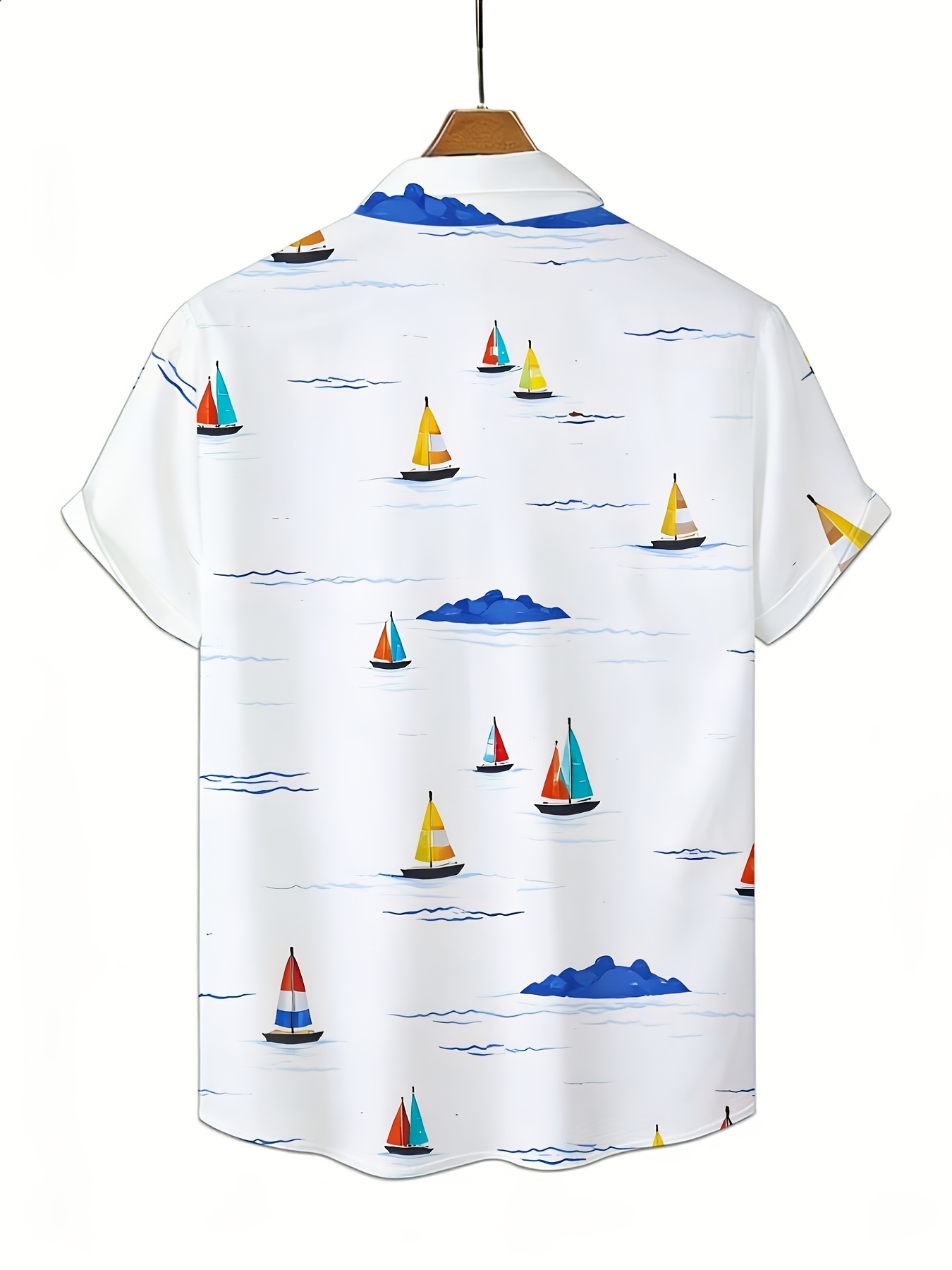Chemise à manches courtes pour homme, imprimé voilier coloré, vagues océaniques, île, style hawaïen, vacances à la plage