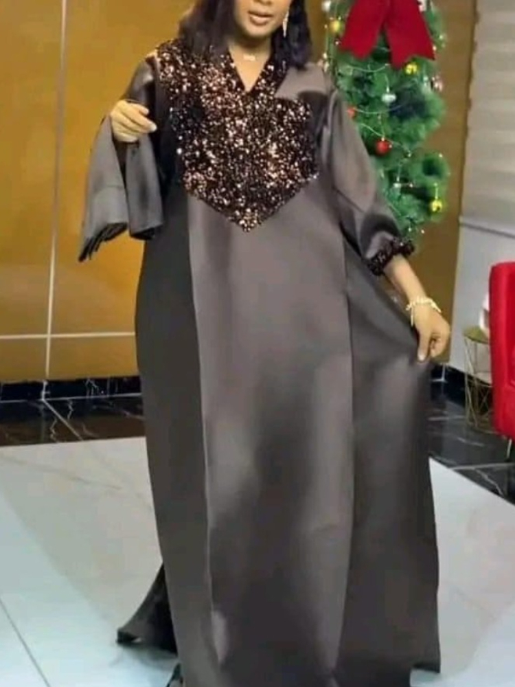 Robes Bubu brillantes pour femmes, Kaftan africain Boubou pour église, vêtements traditionnels africains à paillettes, longs, amples, Patchwork, col en V