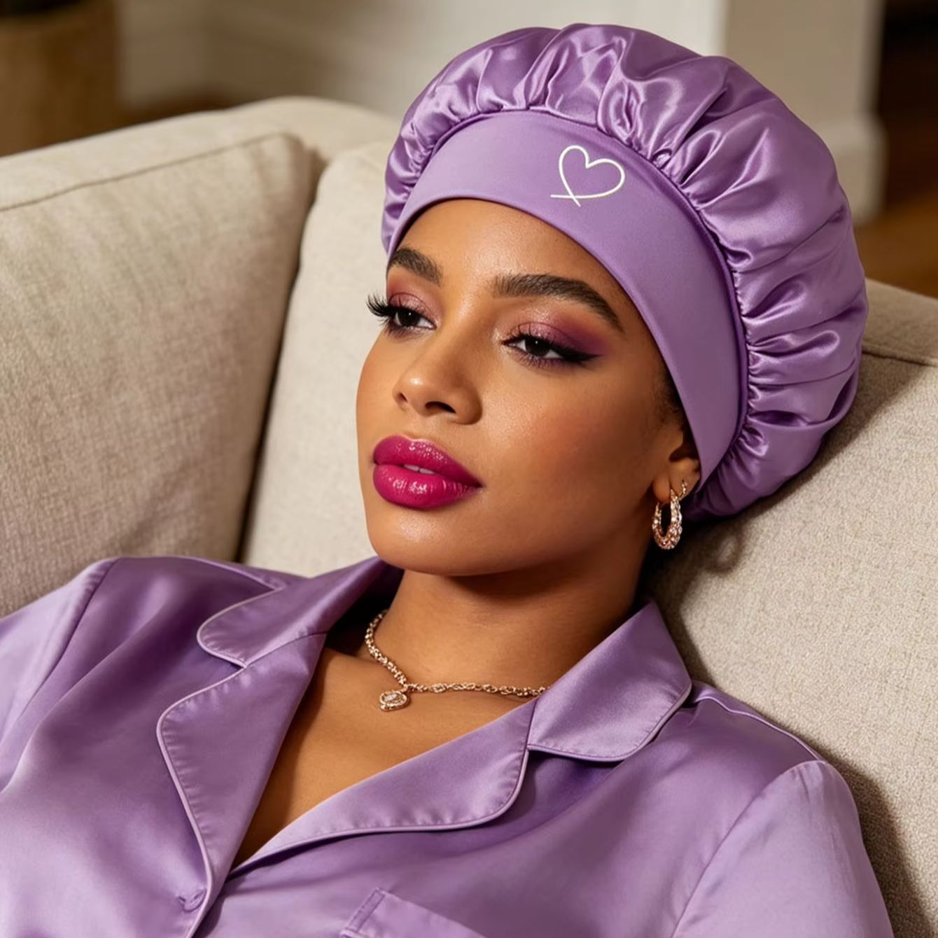 Bonnet de nuit en satin pour femmes, motif imprimé à la mode, bonnet de sommeil élastique à large bord, soyeux, pour la protection des cheveux, Dai