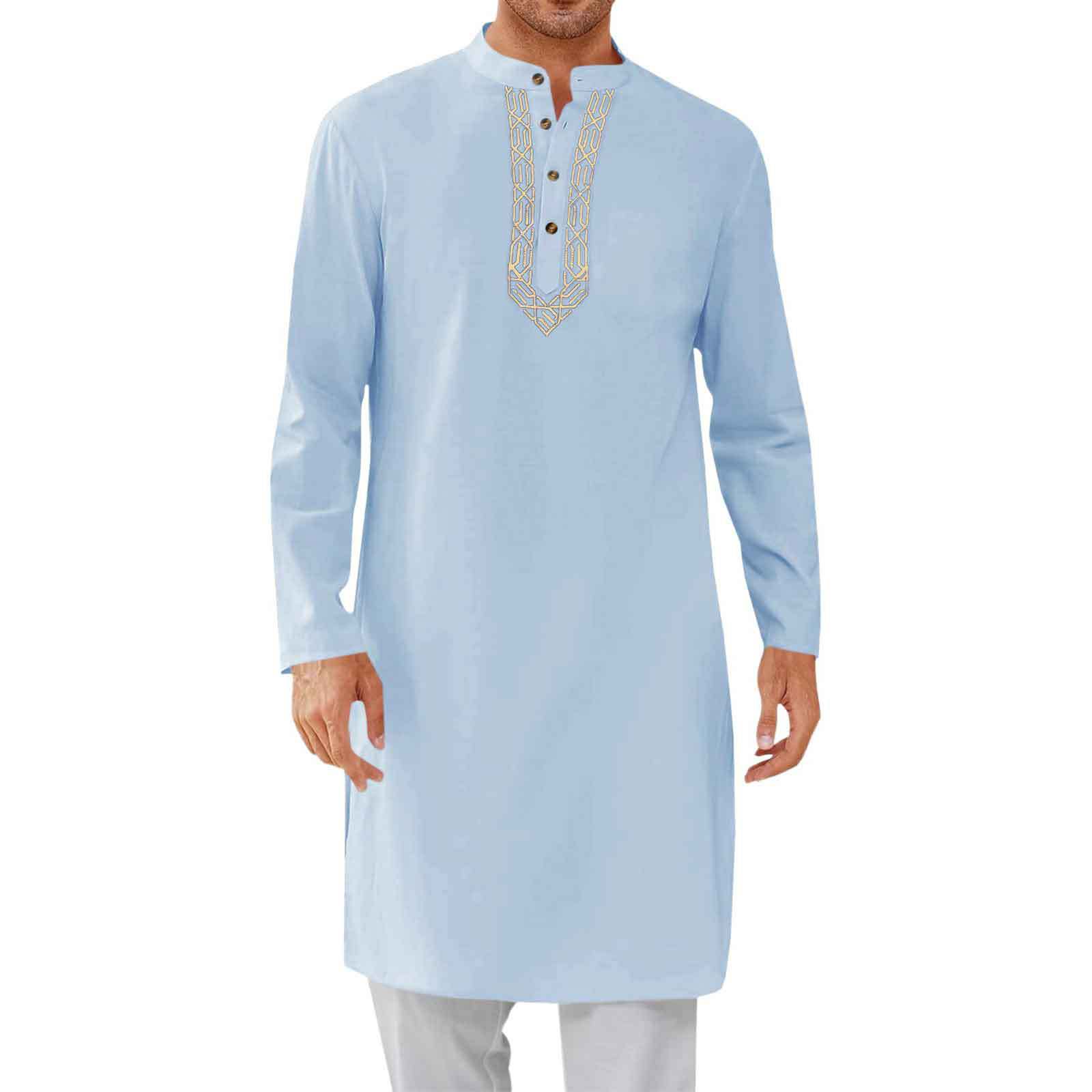 Robe musulmane brodée pour hommes, chemises longues et amples, caftan de prière du Ramadan, tenue pakistanaise, Robe traditionnelle pour hommes, nouvelle collection 2025