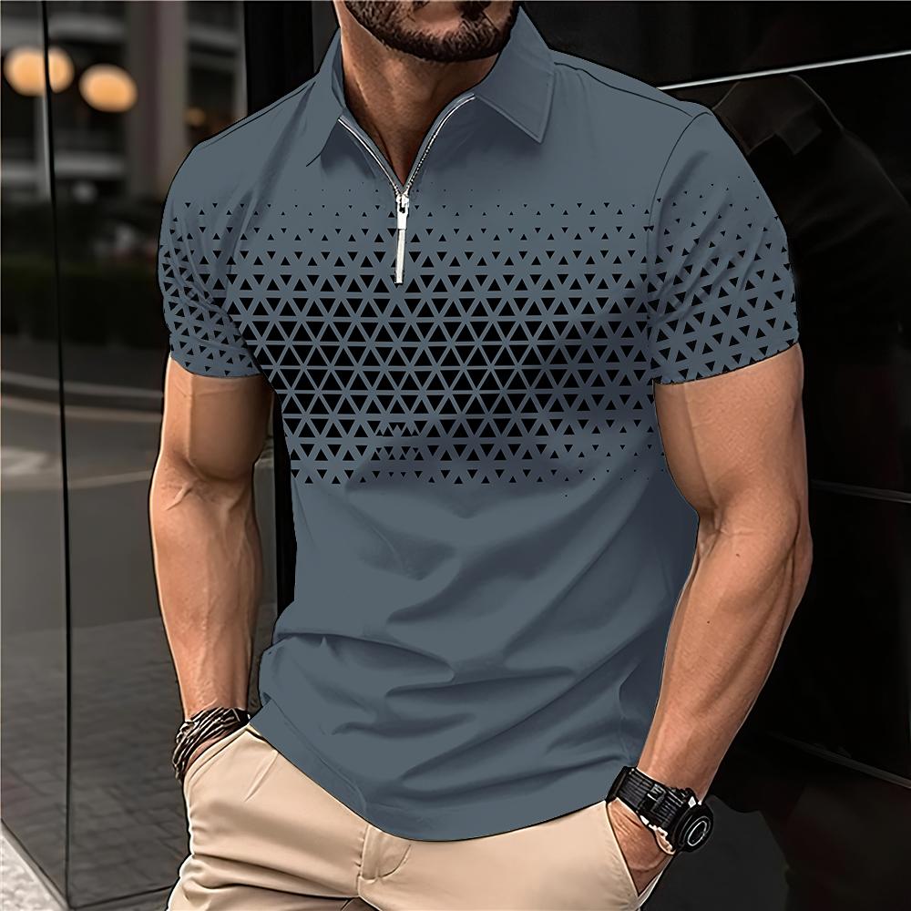 polos T-shirt à manches courtes pour hommes, impression 3D, col uni, polo rayé, t-shirts à la mode, pull d'été, 2024