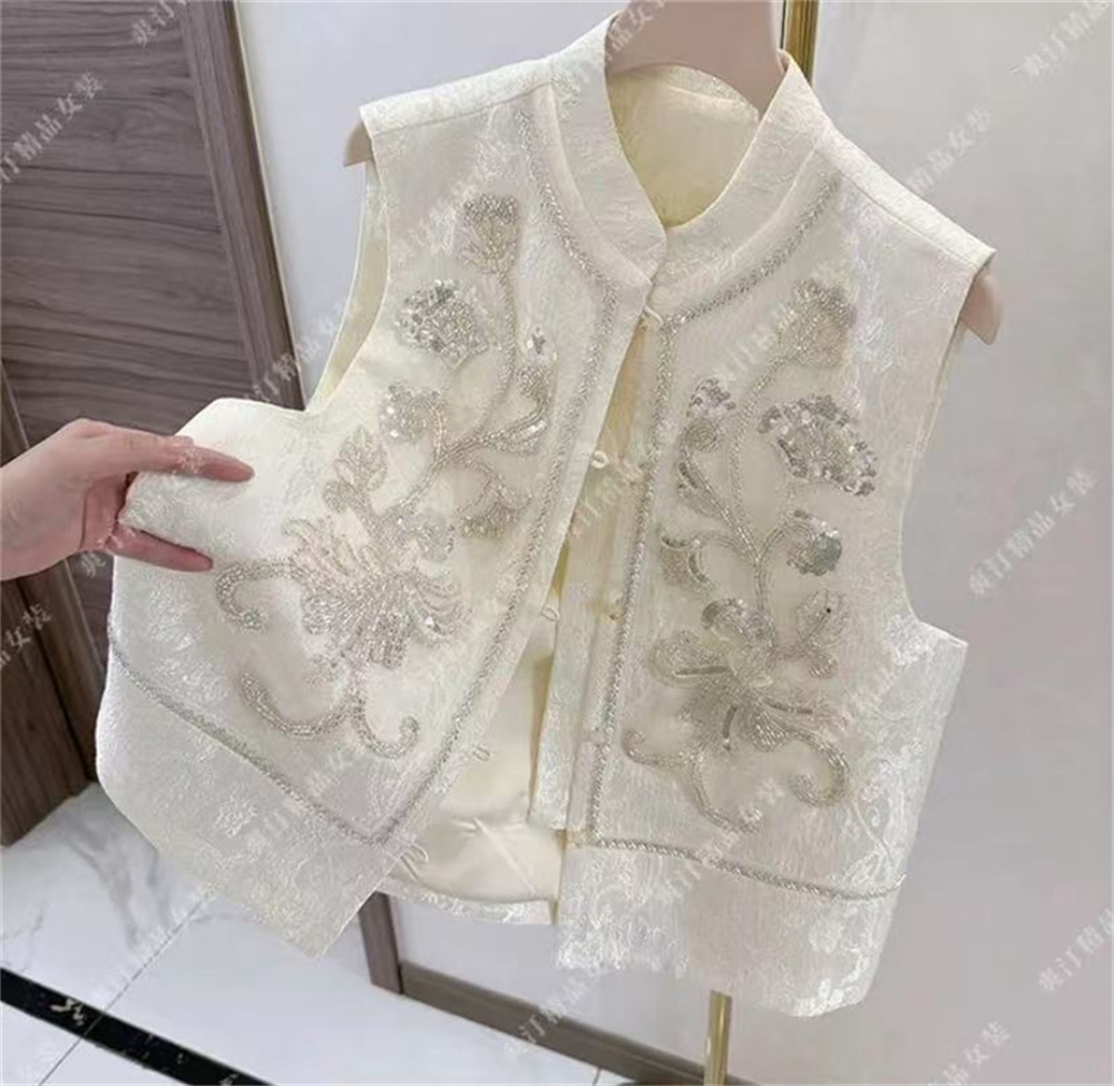 Gilet femme perlé paillettes chinoises ample simple boutonnage gilet printemps manteau nouveau haut de gamme broderie début printemps mode manteau