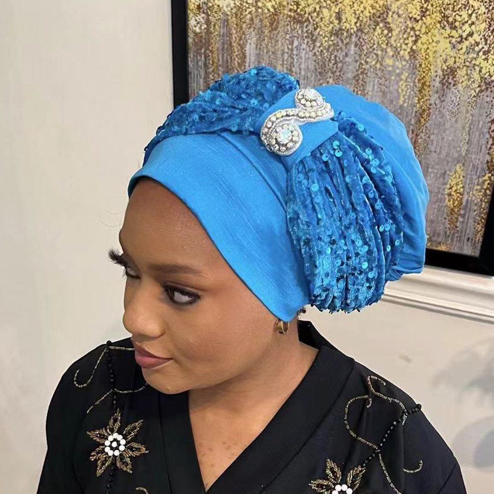 Turban à Paillettes pour Femme Musulmane, Chapeau Nigérian, Vêtements de Sauna, Cravate